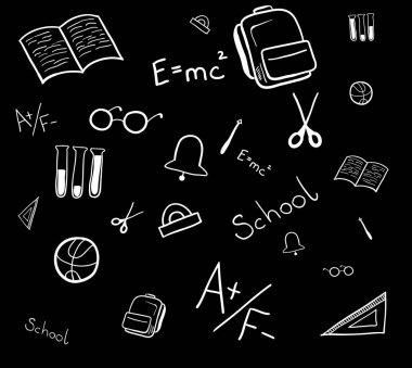 Okul elemanlarının kusursuz deseni. Yalıtılmış vektör illüstrasyonu