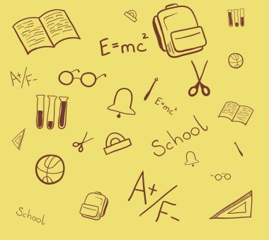 Okul elemanlarının kusursuz deseni. Yalıtılmış vektör illüstrasyonu