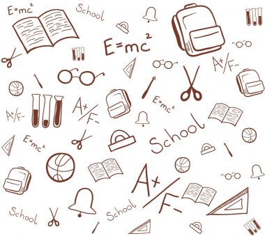 Okul elemanlarının kusursuz deseni. Yalıtılmış vektör illüstrasyonu