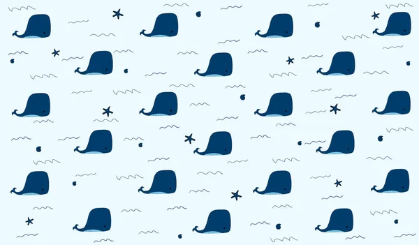 Cute seamless pattern with whaleslife in blue background — Stock Photo, Image