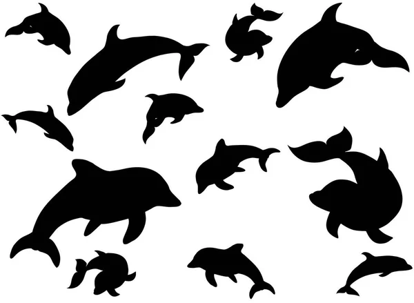Padrão vetorial de ilustração preta de dofinas de natação isoladas em fundo branco — Vetor de Stock