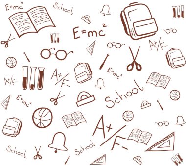 Okul elemanlarının kusursuz deseni. Yalıtılmış illüstrasyon