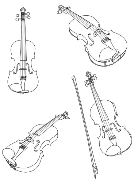 Classic violin with bow vector. Vector violin and bow isolated on white background — Stock Vector