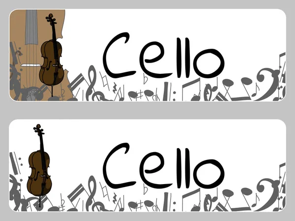 Horizontal banners, buisness card template with cello. Isolated vector illustration with musician — Stock Vector