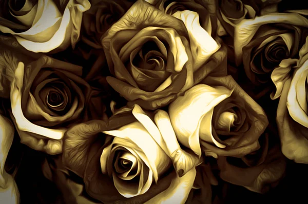 Bukiet Róż Pąki Zbliżeń Rysunek Artystyczny Tekstury Czekoladowy Styl Szczoteczki — Zdjęcie stockowe