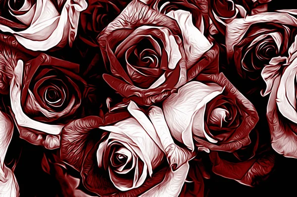 Bukiet Róż Pąki Zbliżeń Rysunek Artystyczny Tekstury Pędzel Ciemny Czerwony — Zdjęcie stockowe