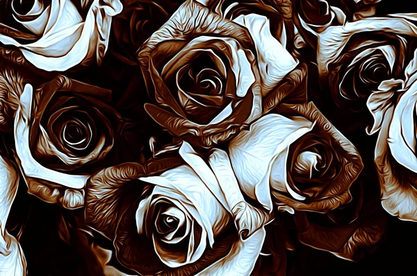 Bukiet Róż Pąki Zbliżeń Rysunek Artystyczny Tekstury Szczotka Gorzki Słodki — Zdjęcie stockowe