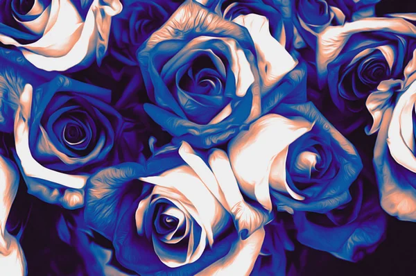 Einen Strauß Rosen Die Knospen Sind Nahaufnahmen Textur Künstlerische Zeichnung — Stockfoto