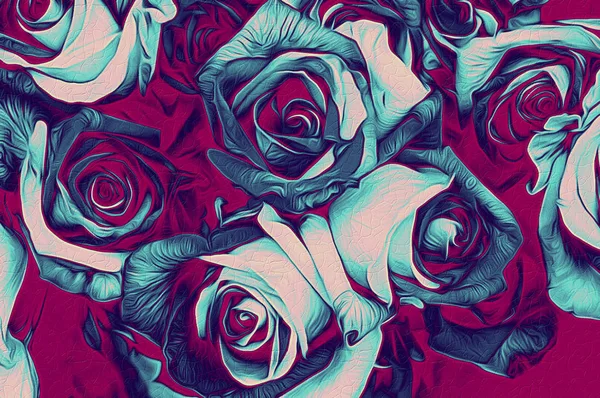 Buquê Rosas Botões São Close Ups Textura Desenho Artístico Pincel — Fotografia de Stock