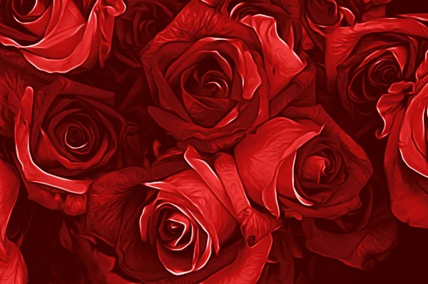 Ένα Μπουκέτο Τριαντάφυλλα Μπουμπούκια Είναι Κοντινά Καλλιτεχνικό Σχέδιο Υφή Πινέλο Φωτογραφία Αρχείου