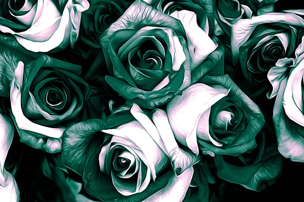 Ένα Μπουκέτο Τριαντάφυλλα Μπουμπούκια Είναι Κοντινά Καλλιτεχνικό Σχέδιο Υφή Πινέλο Royalty Free Εικόνες Αρχείου
