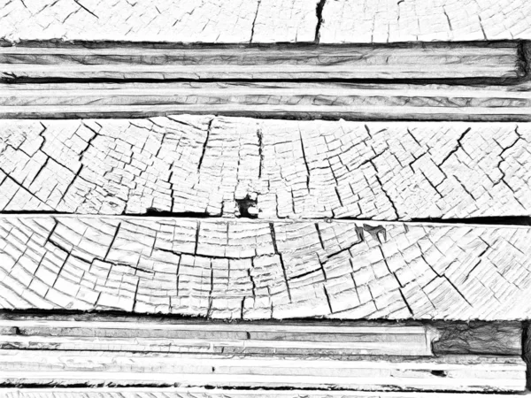 Natural wood saw cut. Wooden bars laid on each other close-up. Texture artistic drawing. Draw master style.