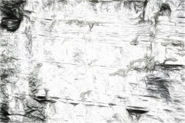 Genel planda yosunla kaplı taş kaya. Çiçek açan yeşillikli yüksek dağ. Doku sanatsal çizim. Pastel saf havadar stil.