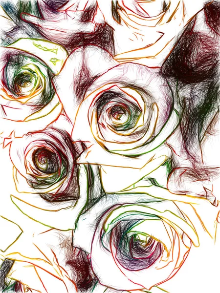 Bukiet Róż Płatkami Wszystkich Kolorów Tęczy Wielokolorowe Pąki Kwiatowe Zbliżenie — Zdjęcie stockowe