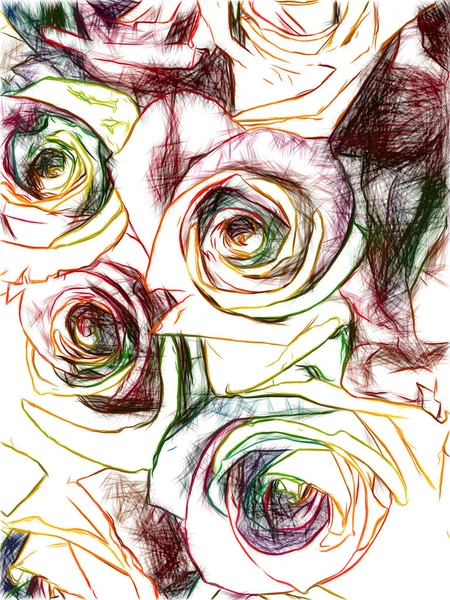 虹のすべての色の花びらとバラの花束 多色の花芽クローズアップ テクスチャ芸術的な描画 表現力豊かなスタイルを描くアート ストック写真