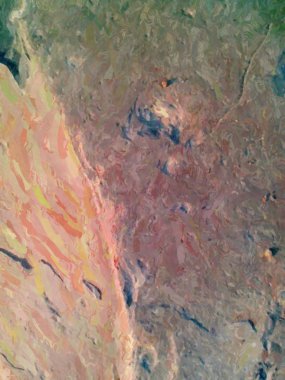 Yakın çekimde taşın engebeli bir kesimi. Granit, delikler ve kraterler yüzeyinde kırık küçük parçalar. Doku sanatsal çizim. Yağlı boya marmoreal tarzı.