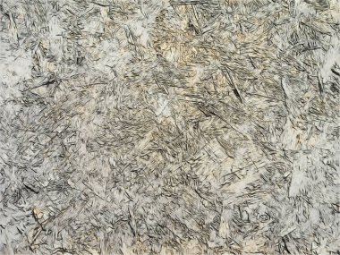 Bir levha ahşap yonga tahtası yakın. Talaşlar kaotik bir şekilde birbirlerine yapıştırılmış ve üst üste. Doku sanatsal çizim. Eskiz pastel stili.