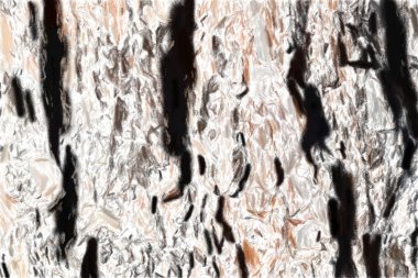 Eski bir ağacın gövdesindeki kabuk lar yerler tarafından doğranmış. Güneşli bir günde bir çam ağacı çok yakındır. Doku sanatsal çizim. Pastel çizim stili.