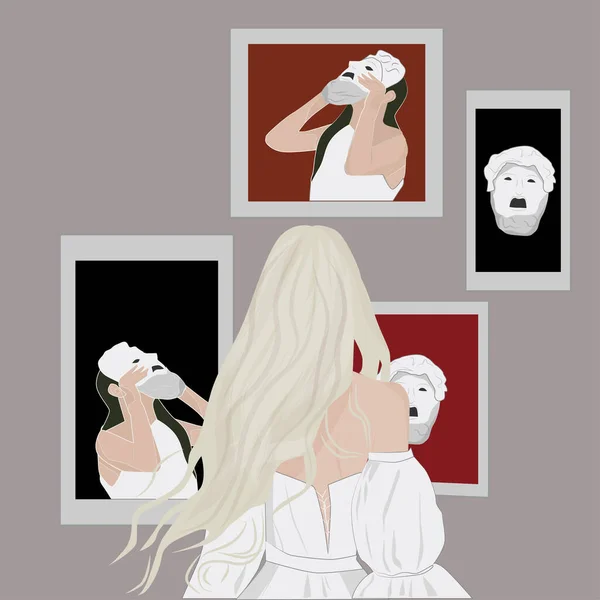 Rgb Blonde Woman Looks Picture Gallery Vector Illustration Portrait — Stock Vector