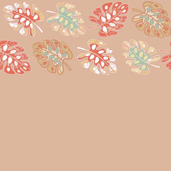 タン国境印刷トロピカル花柄背景ベクトル — ストックベクタ