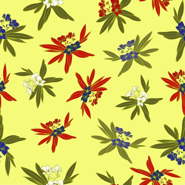 Floridian blommig print tropiska mönster bakgrund vektor i gult — Stock vektor