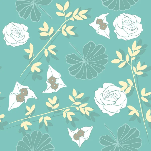 Soft Teal Floral Repetir padrão sem costura Vector — Vetor de Stock