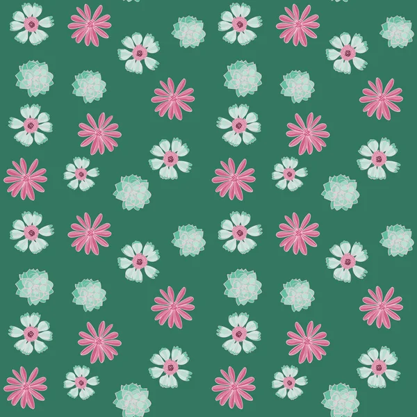 Pink and Green Small Print Floral Seamless Repeat Pattern Vector Background — Stock Vector
