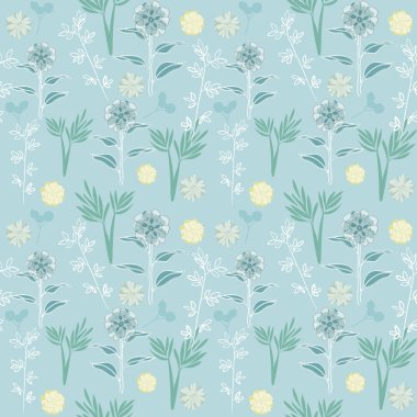 Yumuşak mavi çiçek Dikişsiz tekrarlama desen vektör arka plan