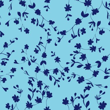 Mavi Mavi Çiçek Tekrar Baskı Desen Vektör