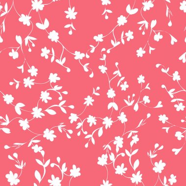 Vektör mercan ve beyaz çiçek tekrar baskı deseni