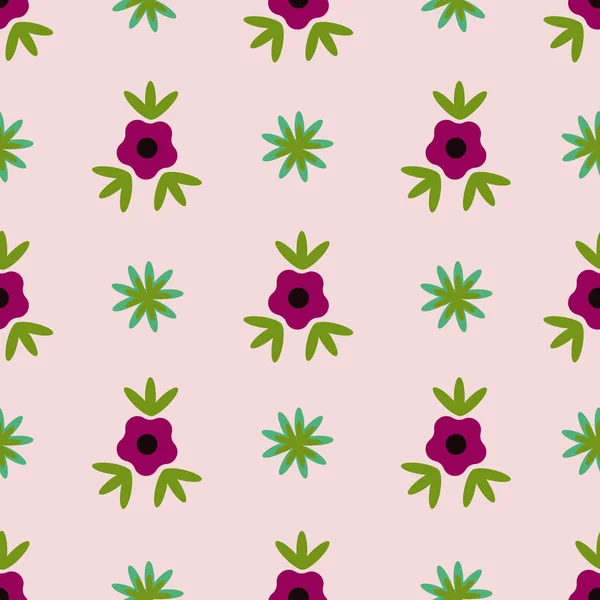 Liten rosa persika enda blomma folk samling upprepa mönster vektor — Stock vektor
