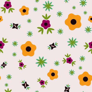 Soluk Şeftali Arka Plan Çiçek Halk Koleksiyonu Tekrar Desen Vektör üzerinde Tiny Çiçekler