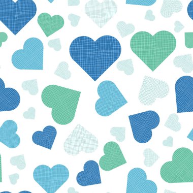 Beyaz Baskı Tekrar Desen Vektörü Üzerinde Çok Mavi ve Yeşil Kalpler