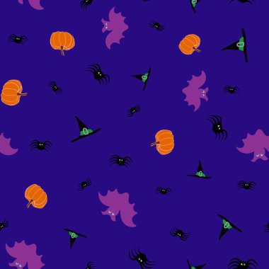 Midnight Halloween Haunt ve Ulume Dikişsiz Tekrar Desen Vektör Baskı