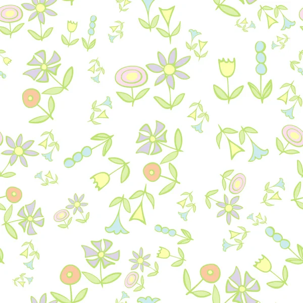 Διάσπαρτα folky λουλούδια σε λευκό επανάληψη μοτίβο διάνυσμα εκτύπωσης — Διανυσματικό Αρχείο