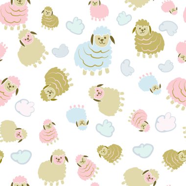 Erkek veya Kız Kuzular Sayma Koyun Koleksiyonu Tekrar Desen Vektör Baskı