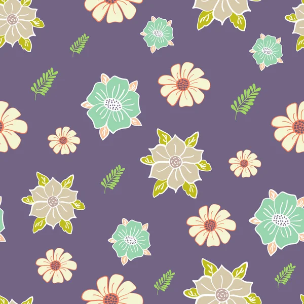 모브 흩어져 있는 정원 꽃 컬렉션 반복 패턴 벡터 인쇄 — 스톡 벡터