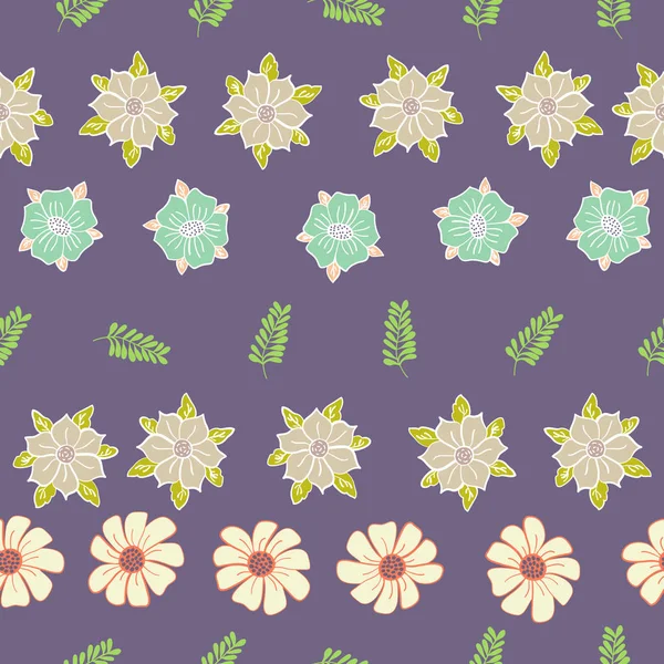 Mauve randig trädgård blommig samling upprepa mönster vektor tryck — Stock vektor