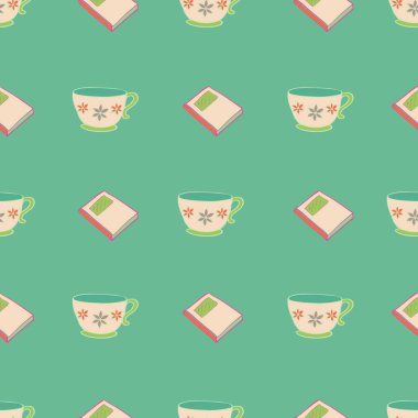 Çay ve Yalnızlık Sabah Tekrar Desen Koleksiyonu Vektör Baskı