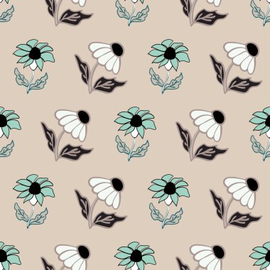 Bahar Yaylı Siluet Çiçek Tekrar Desen Vektör Baskı vardır