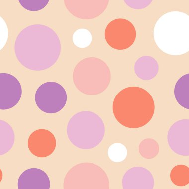 Şeftali Pembe Mor ve Beyaz Tekrar Desen Vektör Baskı Polka Noktalar