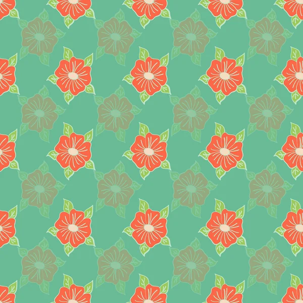 Motif floral orange et vert Répéter Impression sans couture — Image vectorielle