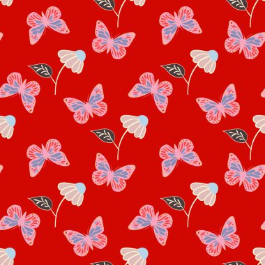 Kelebek Çiçeği Şablonu Tekrarla Kusursuz Vektör Prin