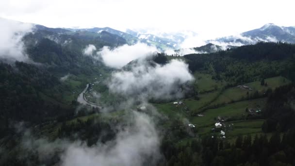 Névoa nas montanhas. Montanhas Cárpatas. Ucrânia. Aviação . — Vídeo de Stock