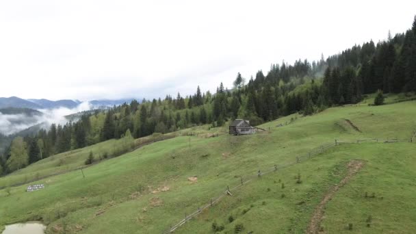 Casa en las montañas. Cárpatos. Ucrania. Antena . — Vídeos de Stock