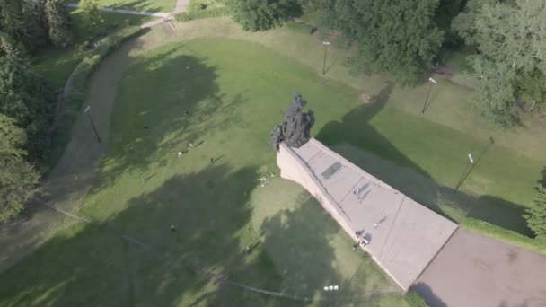 Babi Yar. İkinci Dünya Savaşı sırasında Yahudilerin öldürüldüğü yer. Hava, ağır çekim, gri, düz. Kyiv, Ukrayna. — Stok video