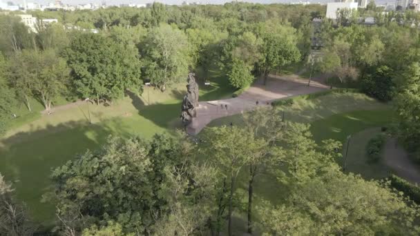 Babi Yar. De plaats van de moord op Joden tijdens de Tweede Wereldoorlog. Luchtfoto, slow motion, grijs, plat. Kiev, Oekraïne. — Stockvideo