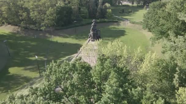 Babi Yar. İkinci Dünya Savaşı sırasında Yahudilerin öldürüldüğü yer. Hava, ağır çekim, gri, düz. Kyiv, Ukrayna. — Stok video