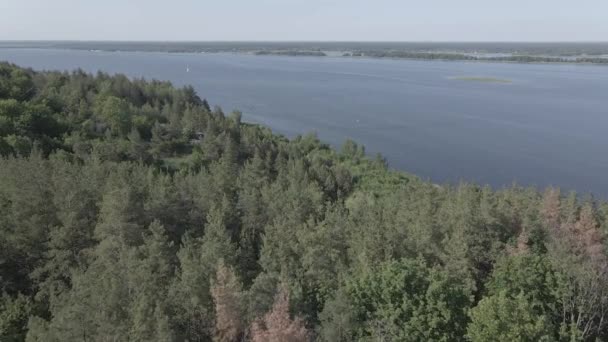 Nature de l'Ukraine : Rivière Dnipro. Vue aérienne. Mouvement lent, plat, gris — Video