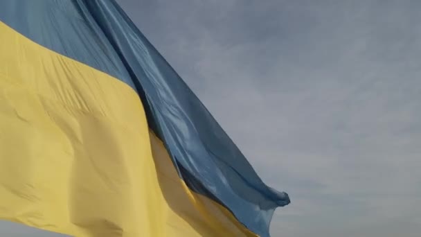 Bandeira ucraniana. Movimento lento. Kiev. Ucrânia. Cinza, plano — Vídeo de Stock